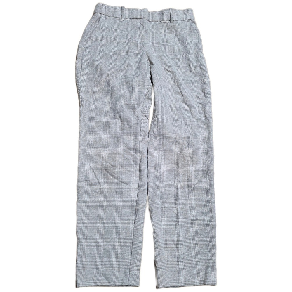 H&M Plaid Straight Leg Trousers Women's Size 8 Cream Twill‎